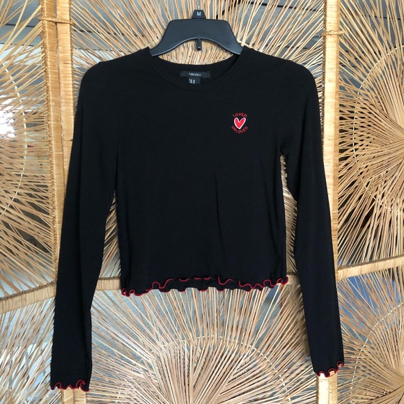 Forever 21 Loved Unloved Red Heart Crop Top - Picture 1 of 6
